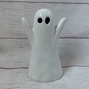 White Ceramic Halloween Ghost with Cutout Eyes 7 1/4"H
